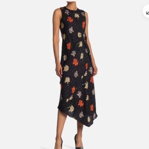 THEORY Printed Drape Asymmetrical Hem Dress SILK Size XS